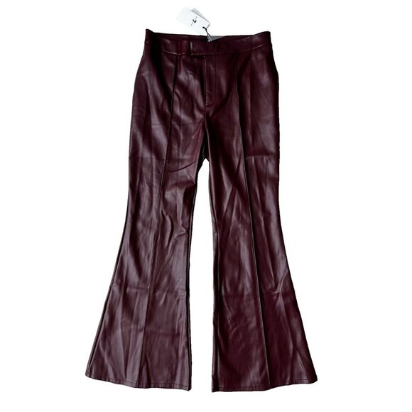 7 For All Mankind Seam Detail Faux Leather Flared Pants Burgundy ( L )